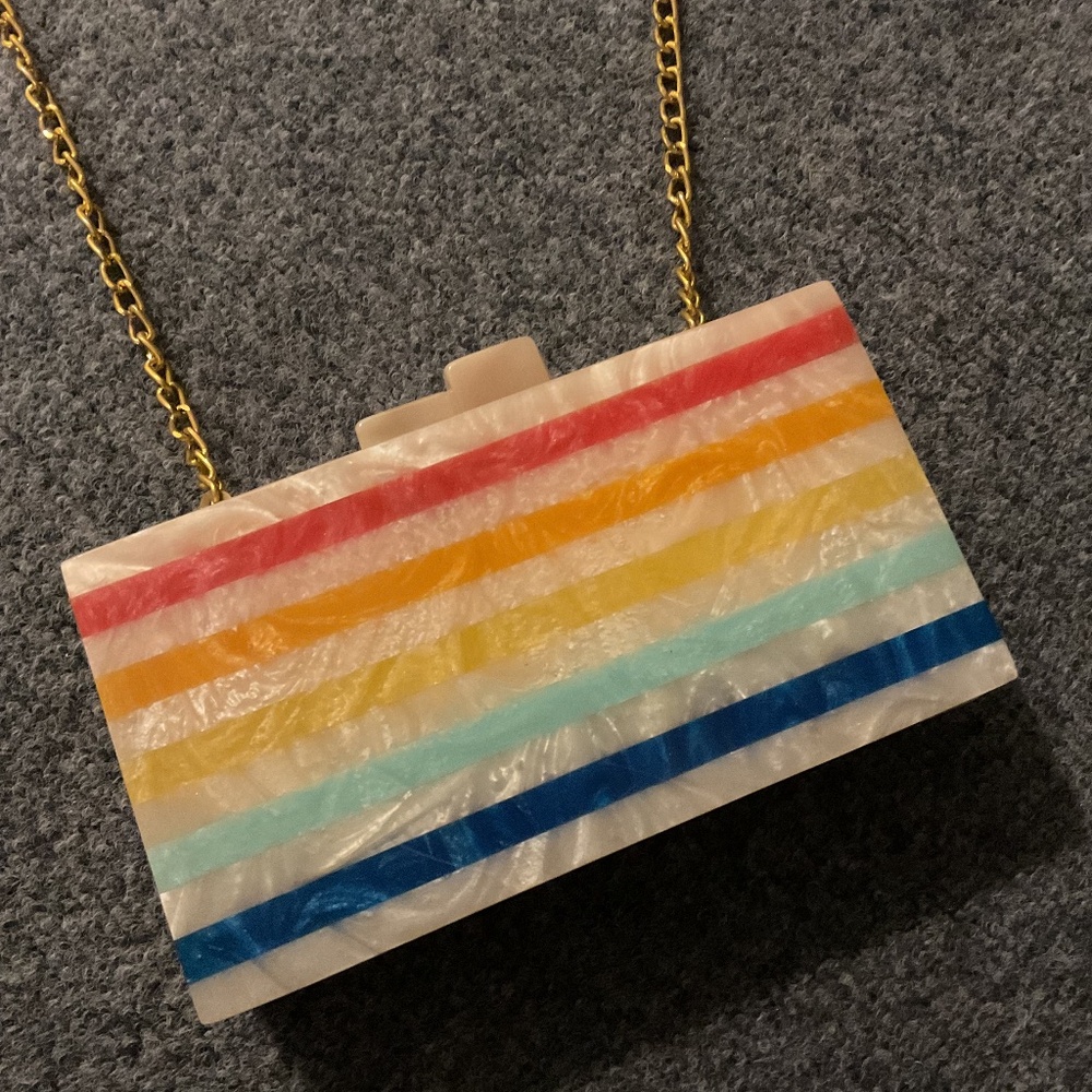 Lulu rectangular acrylic purse with rainbow detail